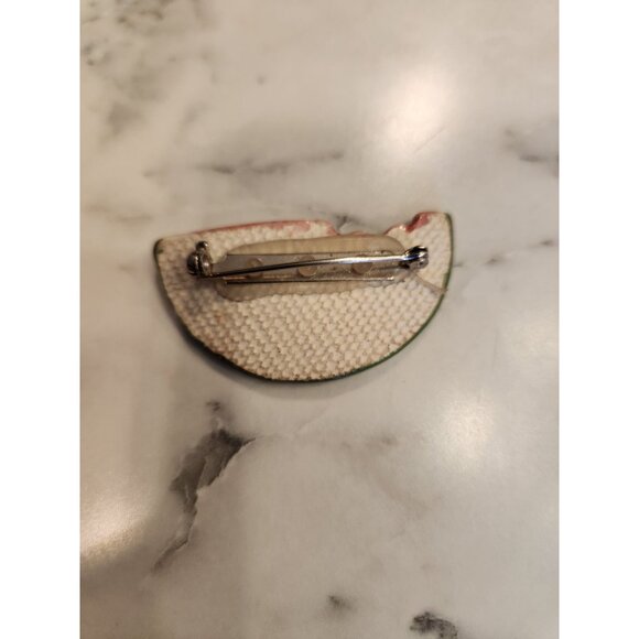 Vintage Ceramic Watermelon Slice Brooch Pin Back Handpainted - Picture 2 of 3